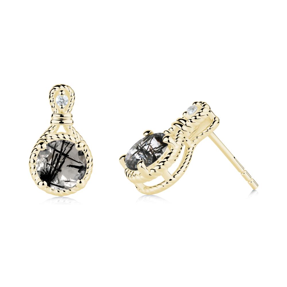 Rope Twist Halo Black Rutilated Quartz Stud Earrings - LUO Jewelry #metal_18k yellow gold