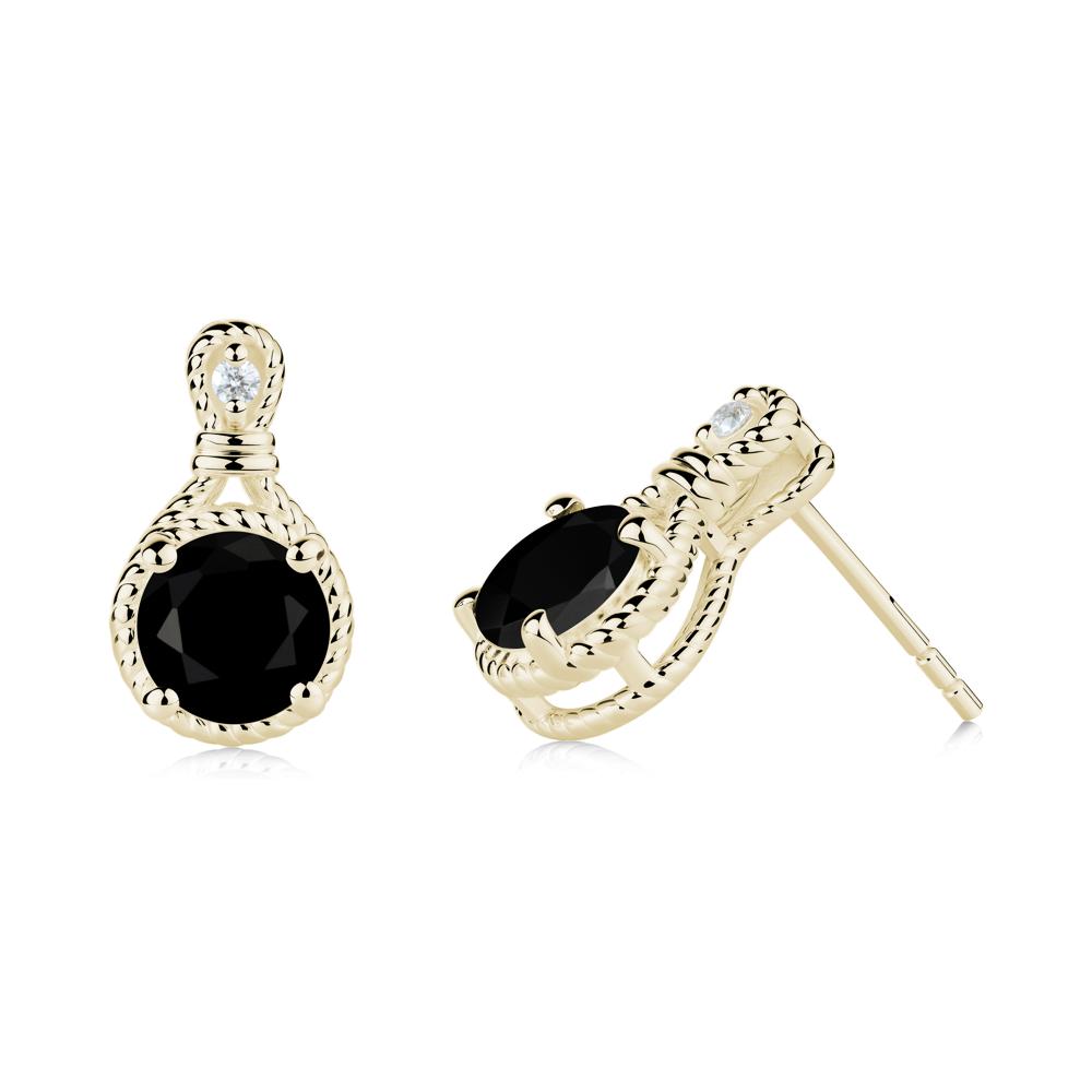 Rope Twist Halo Black Spinel Stud Earrings - LUO Jewelry #metal_14k yellow gold