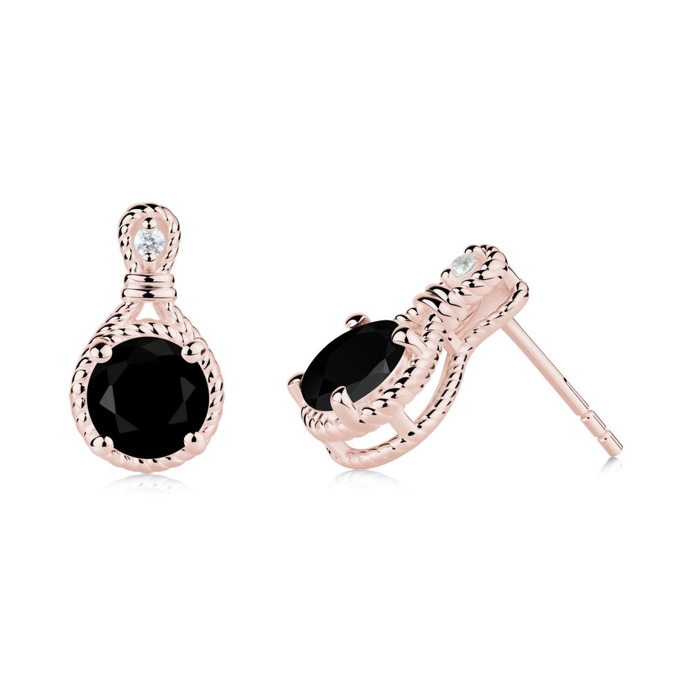 Rope Twist Halo Black Spinel Stud Earrings - LUO Jewelry #metal_18k rose gold