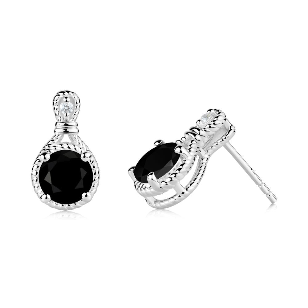 Rope Twist Halo Black Spinel Stud Earrings - LUO Jewelry #metal_18k white gold