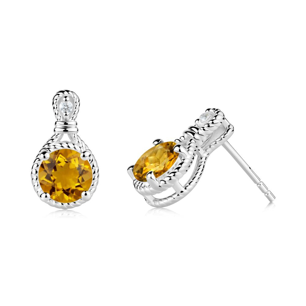 Rope Twist Halo Citrine Stud Earrings - LUO Jewelry #metal_18k white gold