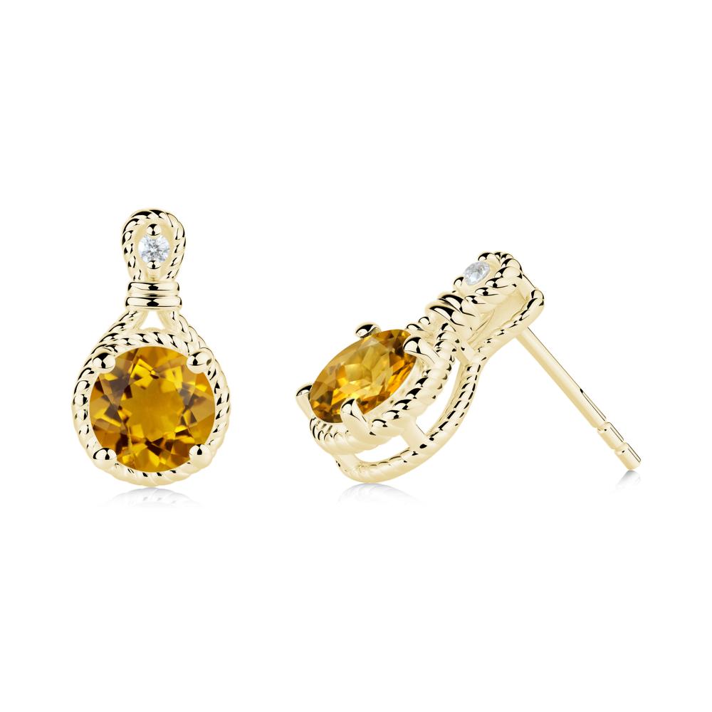 Rope Twist Halo Citrine Stud Earrings - LUO Jewelry #metal_18k yellow gold