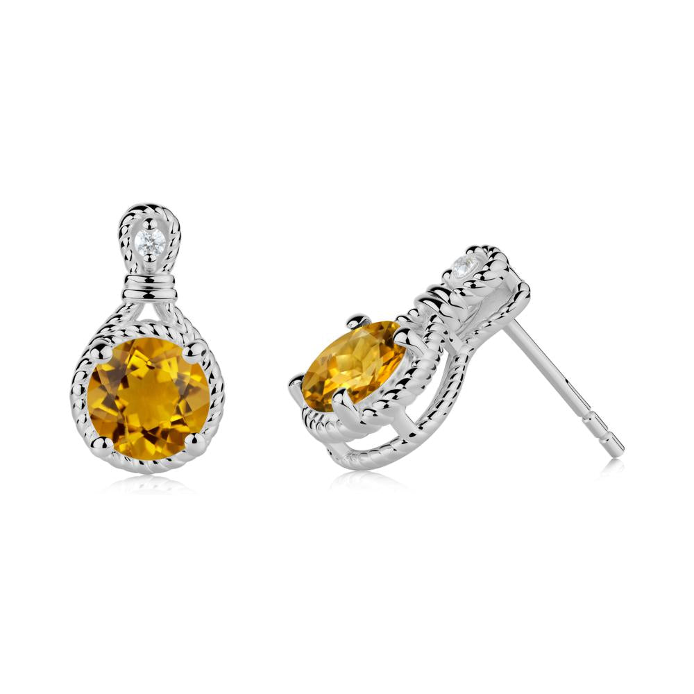 Rope Twist Halo Citrine Stud Earrings - LUO Jewelry #metal_platinum