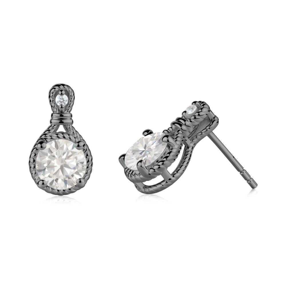 Twisted Rope Halo Cubic Zirconia Stud Earrings - LUO Jewelry #metal_black finish sterling silver
