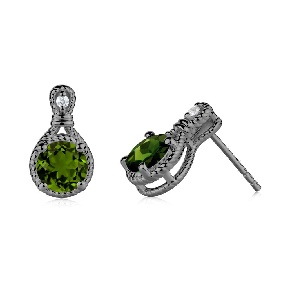 Rope Twist Halo Diopside Stud Earrings - LUO Jewelry #metal_black finish sterling silver
