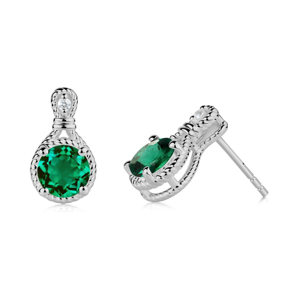 Rope Twist Halo Emerald Stud Earrings - LUO Jewelry #metal_platinum