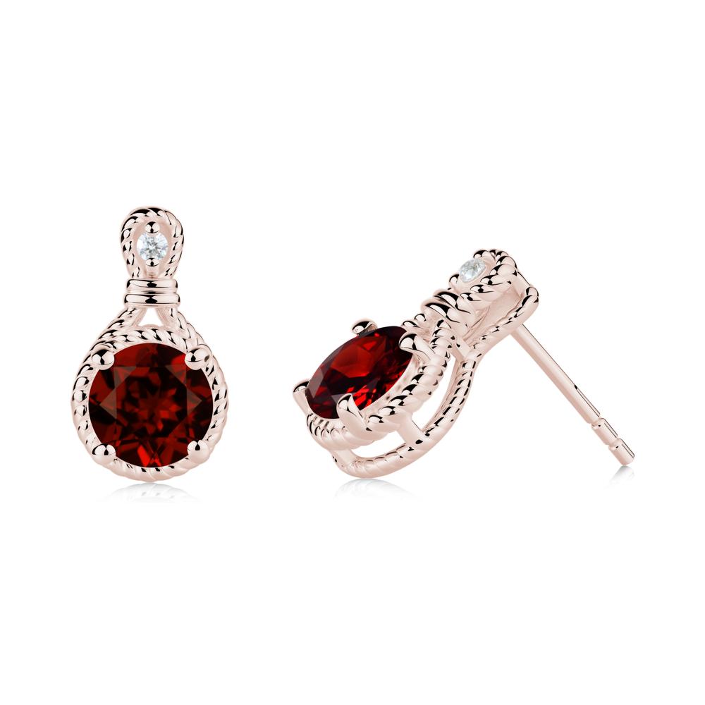 Rope Twist Halo Garnet Stud Earrings - LUO Jewelry #metal_14k rose gold