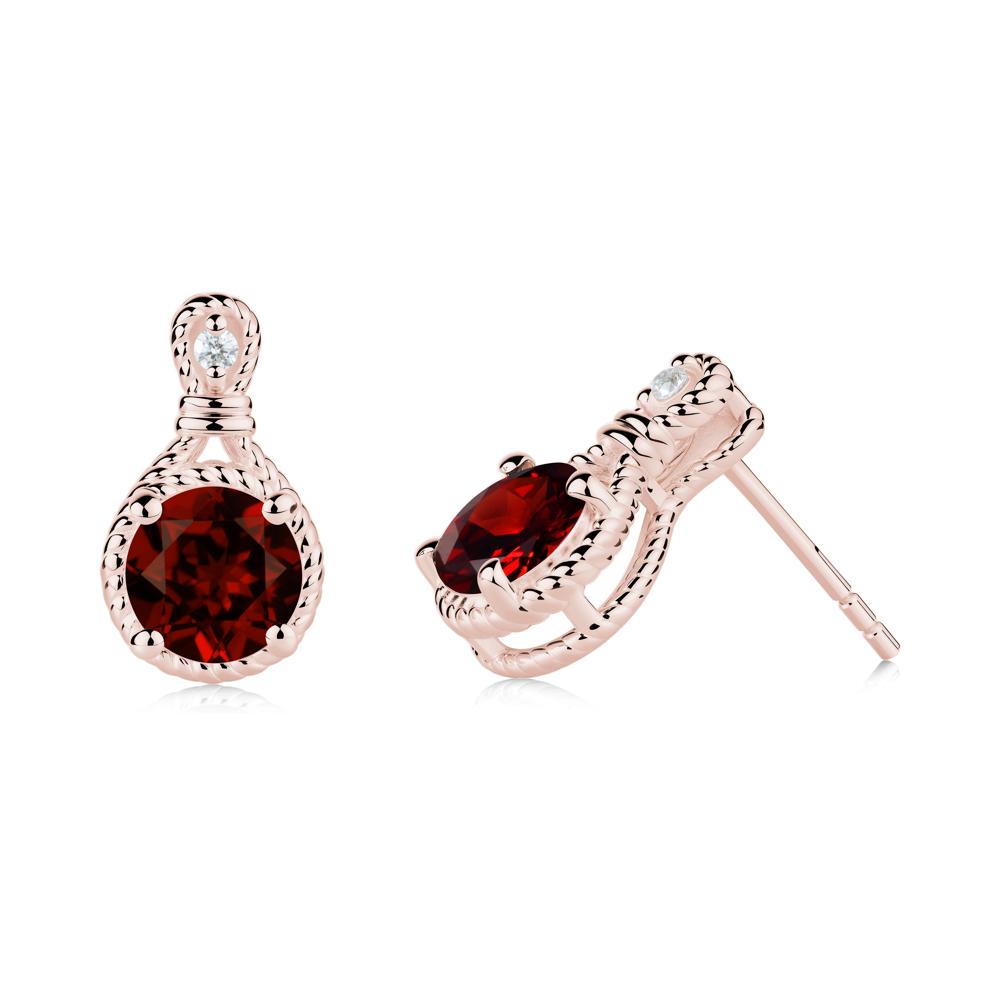 Rope Twist Halo Garnet Stud Earrings - LUO Jewelry #metal_18k rose gold