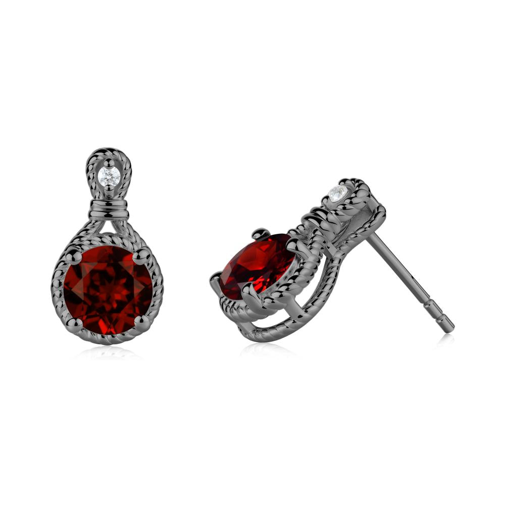 Rope Twist Halo Garnet Stud Earrings - LUO Jewelry #metal_black finish sterling silver