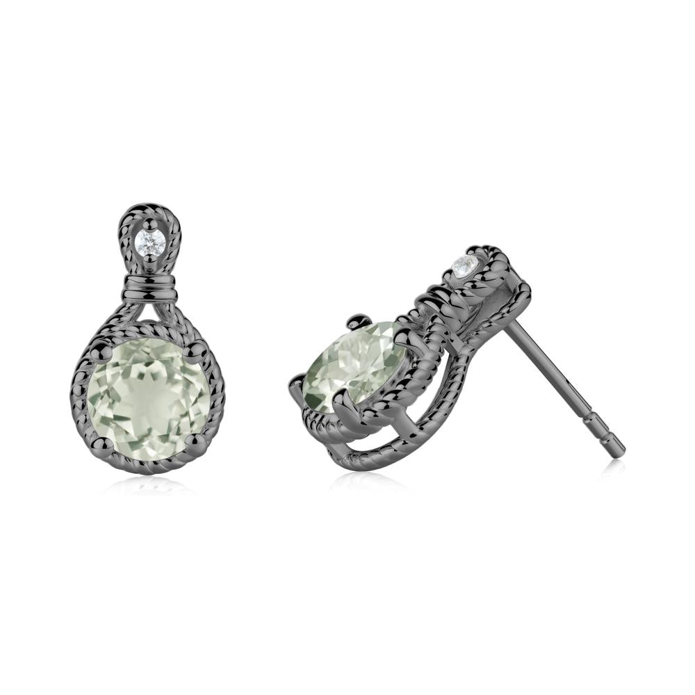 Twisted Rope Halo Green Amethyst Stud Earrings - LUO Jewelry #metal_black finish sterling silver
