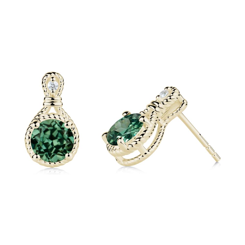Twisted Rope Halo Green Sapphire Stud Earrings - LUO Jewelry #metal_14k yellow gold