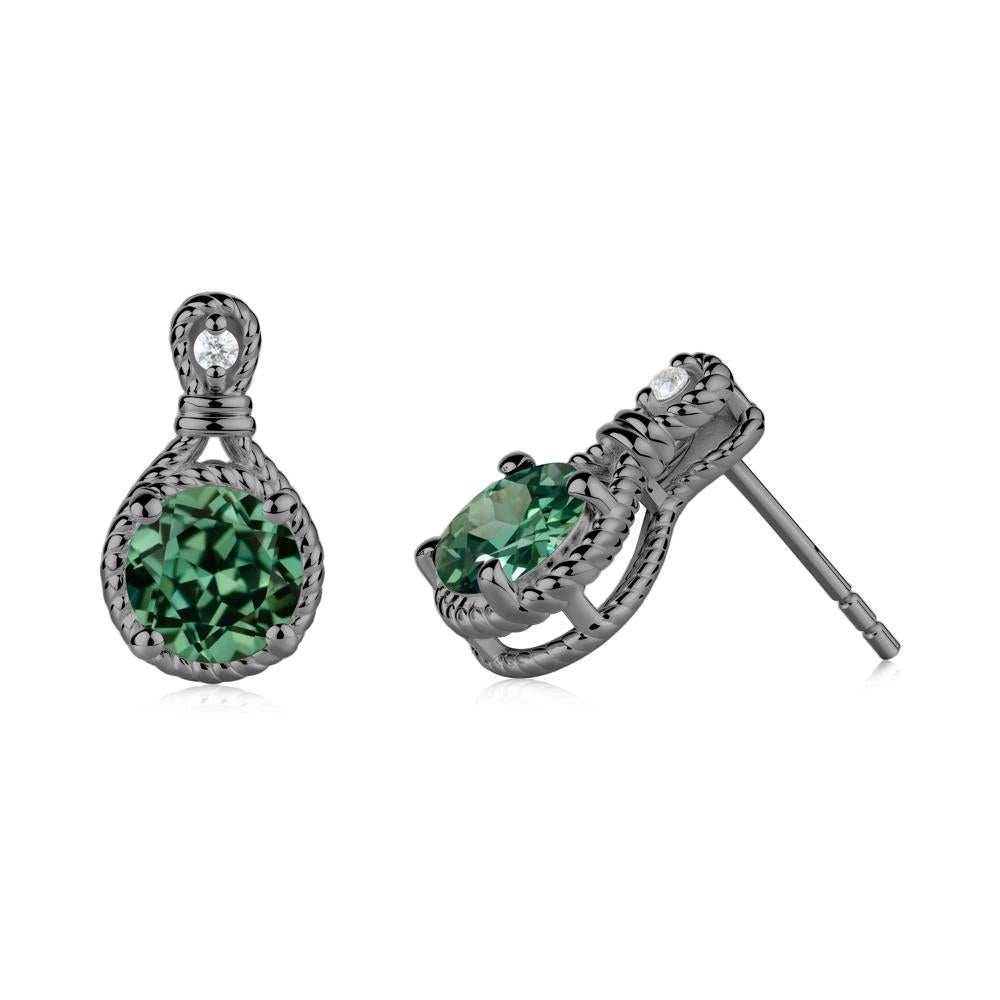 Twisted Rope Halo Green Sapphire Stud Earrings - LUO Jewelry #metal_black finish sterling silver