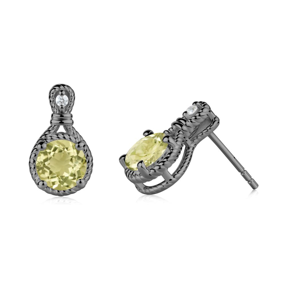 Twisted Rope Halo Lemon Quartz Stud Earrings - LUO Jewelry #metal_black finish sterling silver