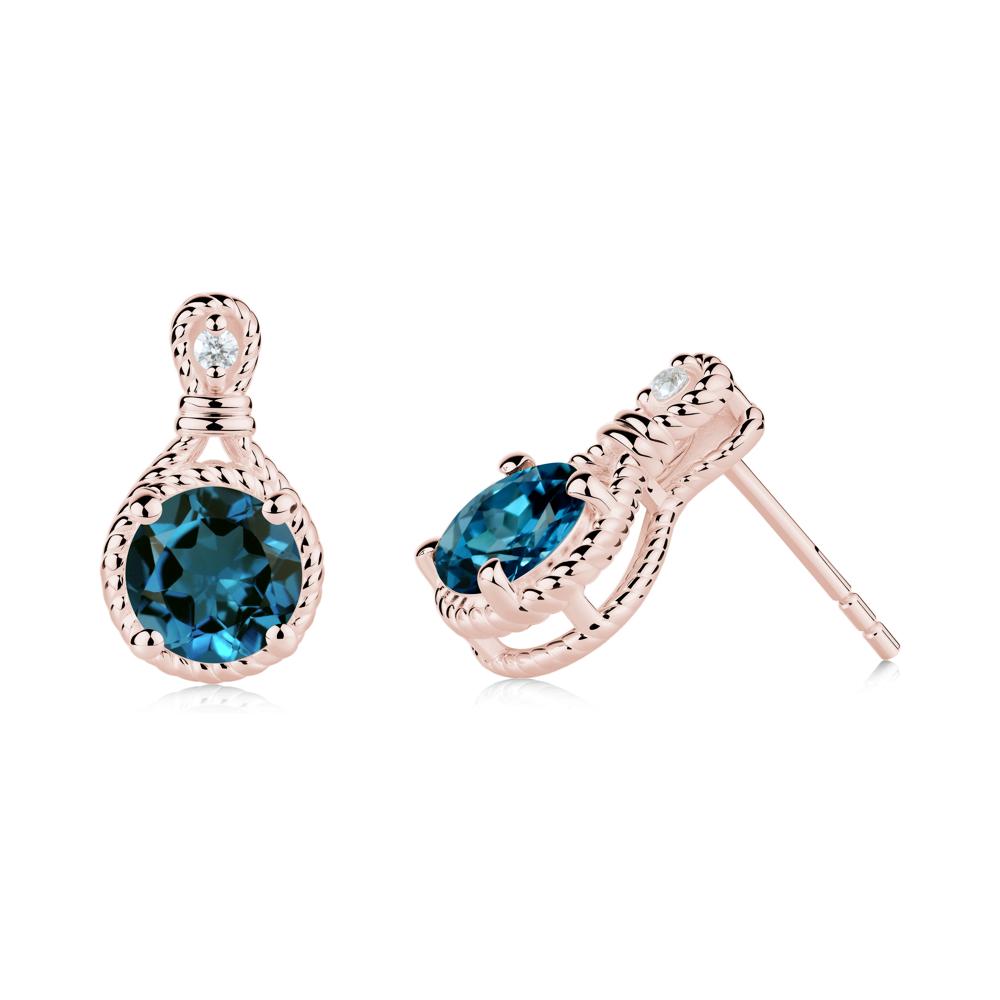 Twisted Rope Halo London Blue Topaz Stud Earrings - LUO Jewelry #metal_18k rose gold
