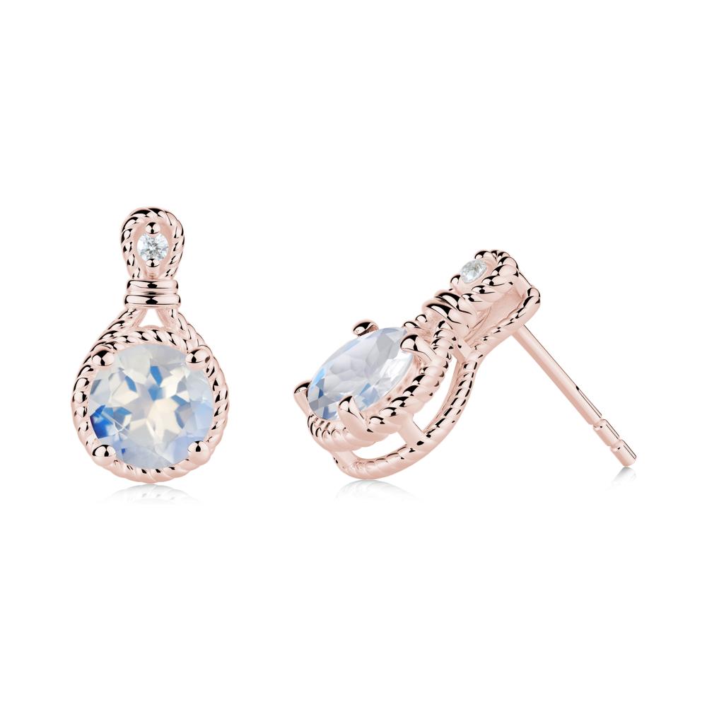 Rope Twist Halo Moonstone Stud Earrings - LUO Jewelry #metal_18k rose gold
