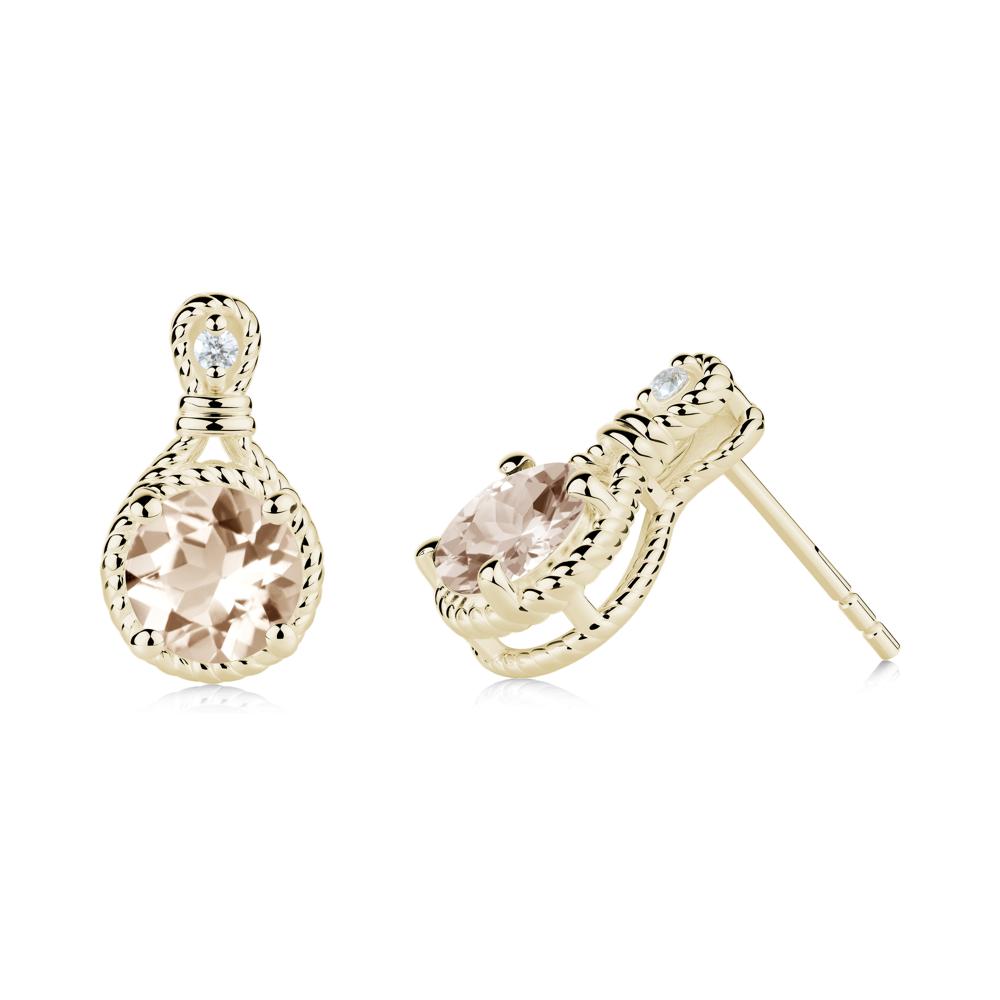 Twisted Rope Halo Morganite Stud Earrings - LUO Jewelry #metal_14k yellow gold