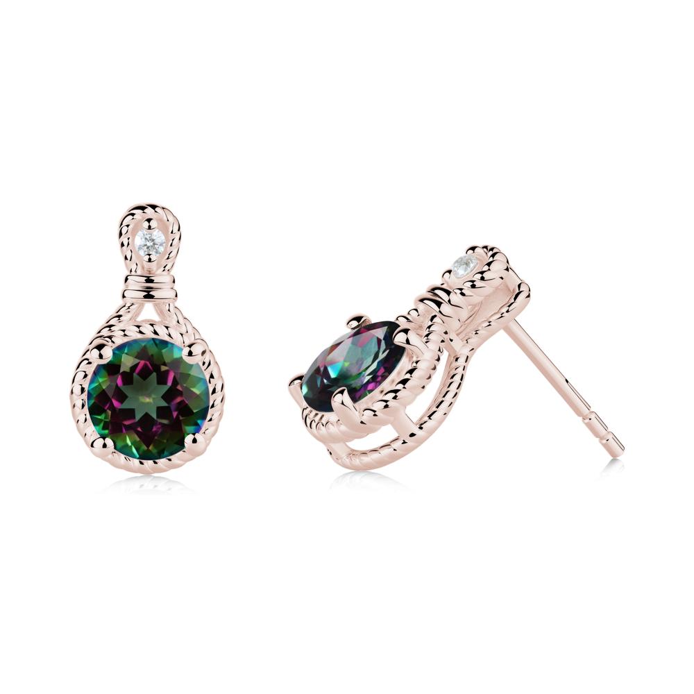 Rope Twist Halo Mystic Topaz Stud Earrings - LUO Jewelry #metal_14k rose gold
