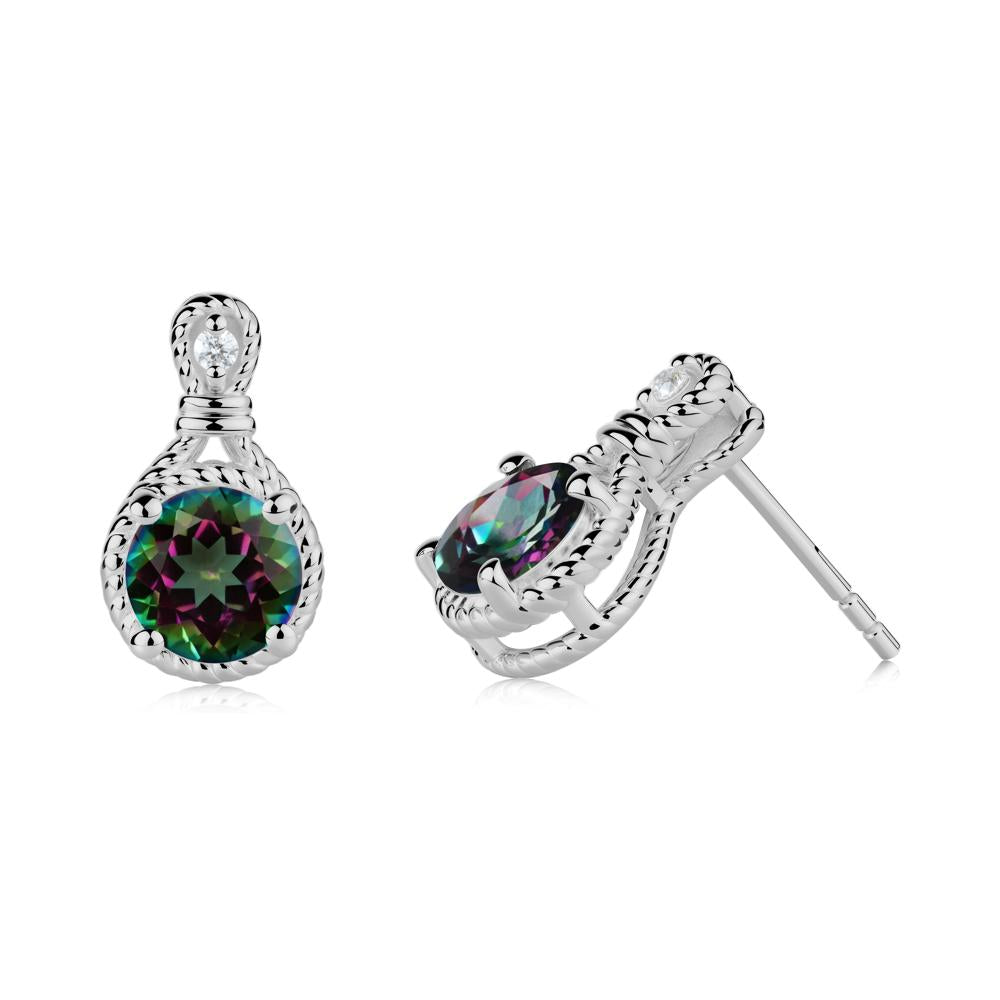 Rope Twist Halo Mystic Topaz Stud Earrings - LUO Jewelry #metal_platinum