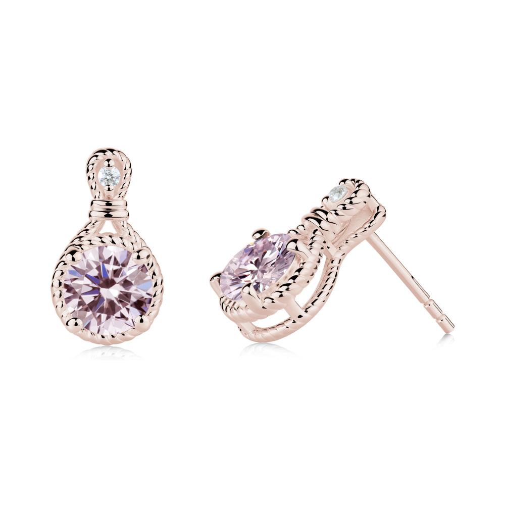 Rope Twist Halo Pink Cubic Zirconia Stud Earrings - LUO Jewelry #metal_14k rose gold