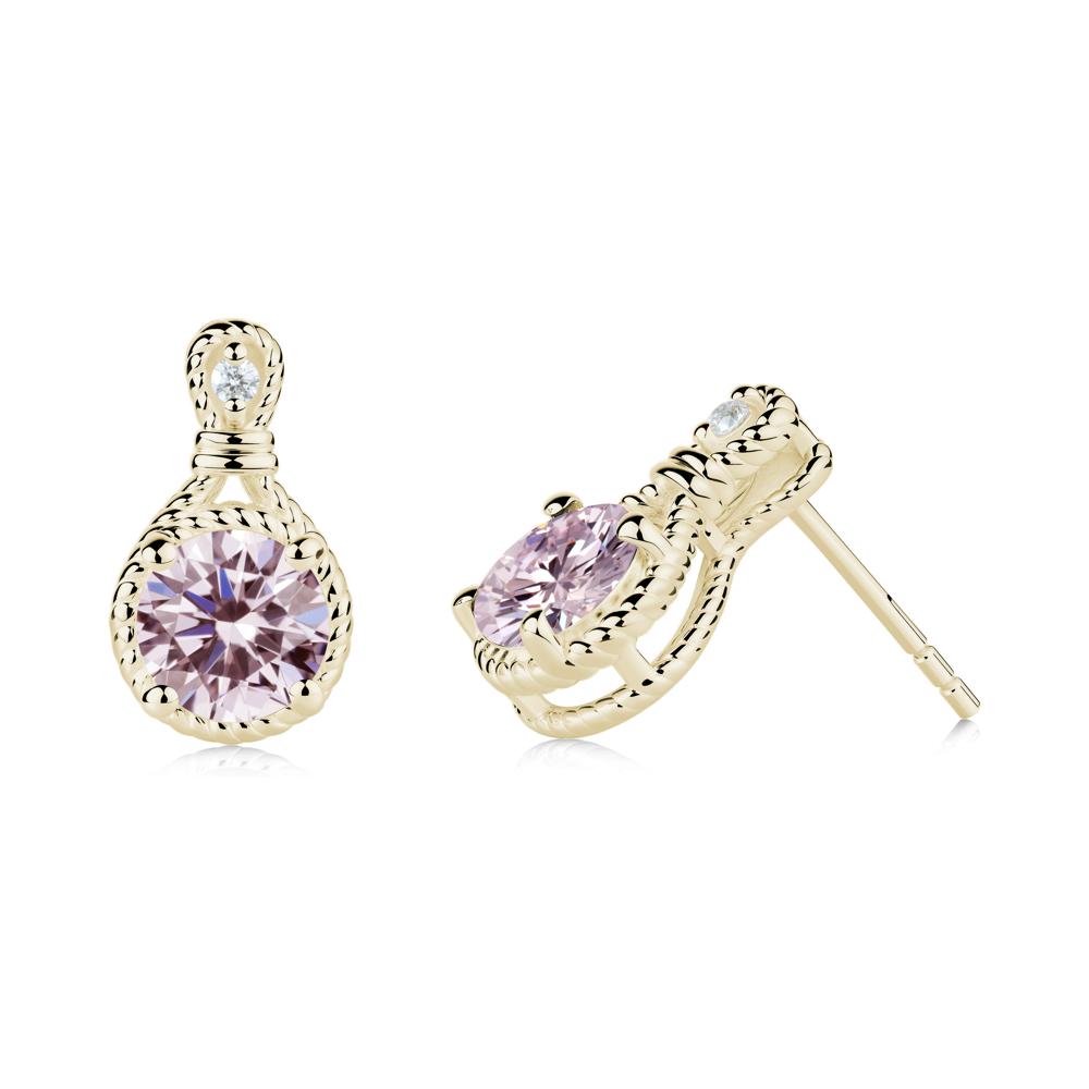 Rope Twist Halo Pink Cubic Zirconia Stud Earrings - LUO Jewelry #metal_14k yellow gold