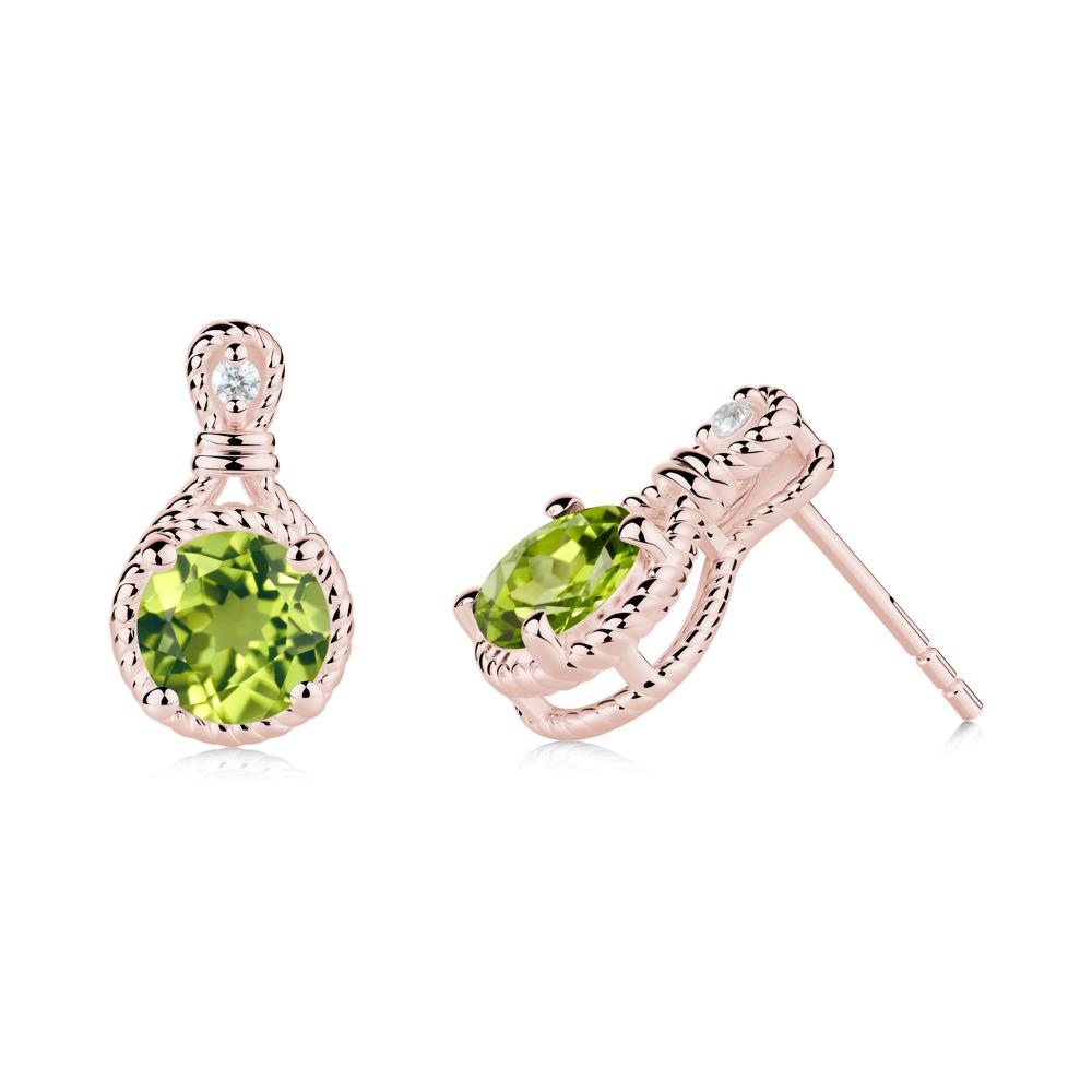 Rope Twist Halo Peridot Stud Earrings - LUO Jewelry #metal_18k rose gold