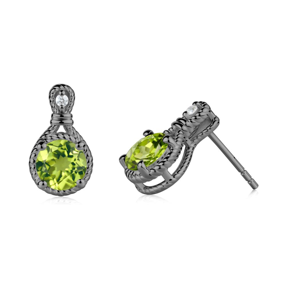 Rope Twist Halo Peridot Stud Earrings - LUO Jewelry #metal_black finish sterling silver