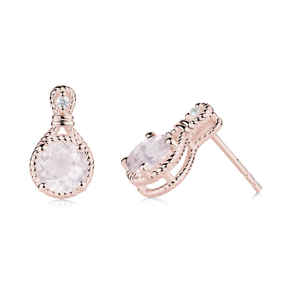Twisted Rope Halo Rose Quartz Stud Earrings - LUO Jewelry #metal_18k rose gold
