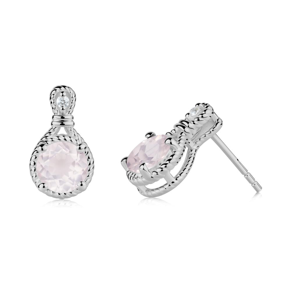 Twisted Rope Halo Rose Quartz Stud Earrings - LUO Jewelry #metal_platinum