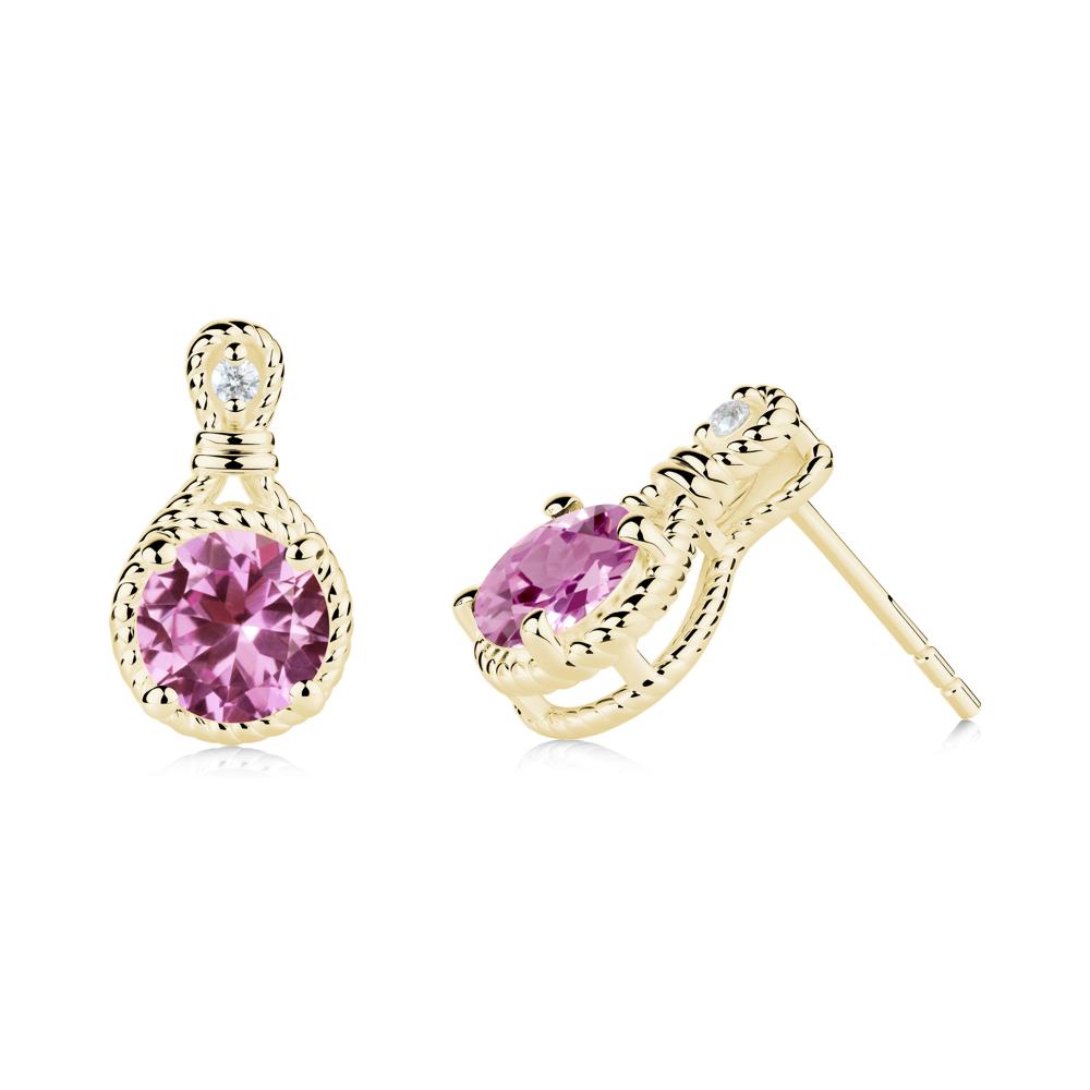 Twisted Rope Halo Pink Sapphire Stud Earrings - LUO Jewelry #metal_18k yellow gold
