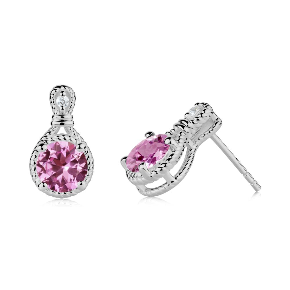 Twisted Rope Halo Pink Sapphire Stud Earrings - LUO Jewelry #metal_platinum