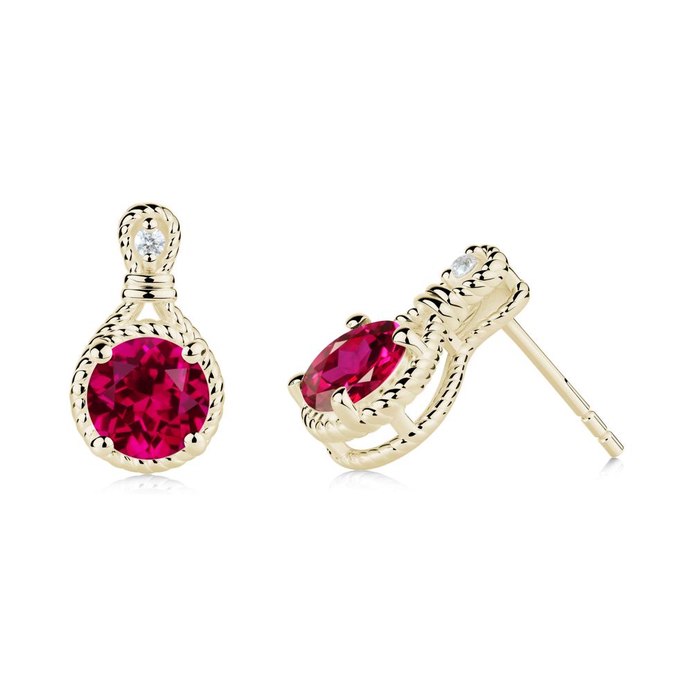 Twisted Rope Halo Ruby Stud Earrings - LUO Jewelry #metal_14k yellow gold