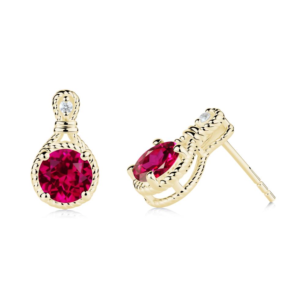 Twisted Rope Halo Ruby Stud Earrings - LUO Jewelry #metal_18k yellow gold