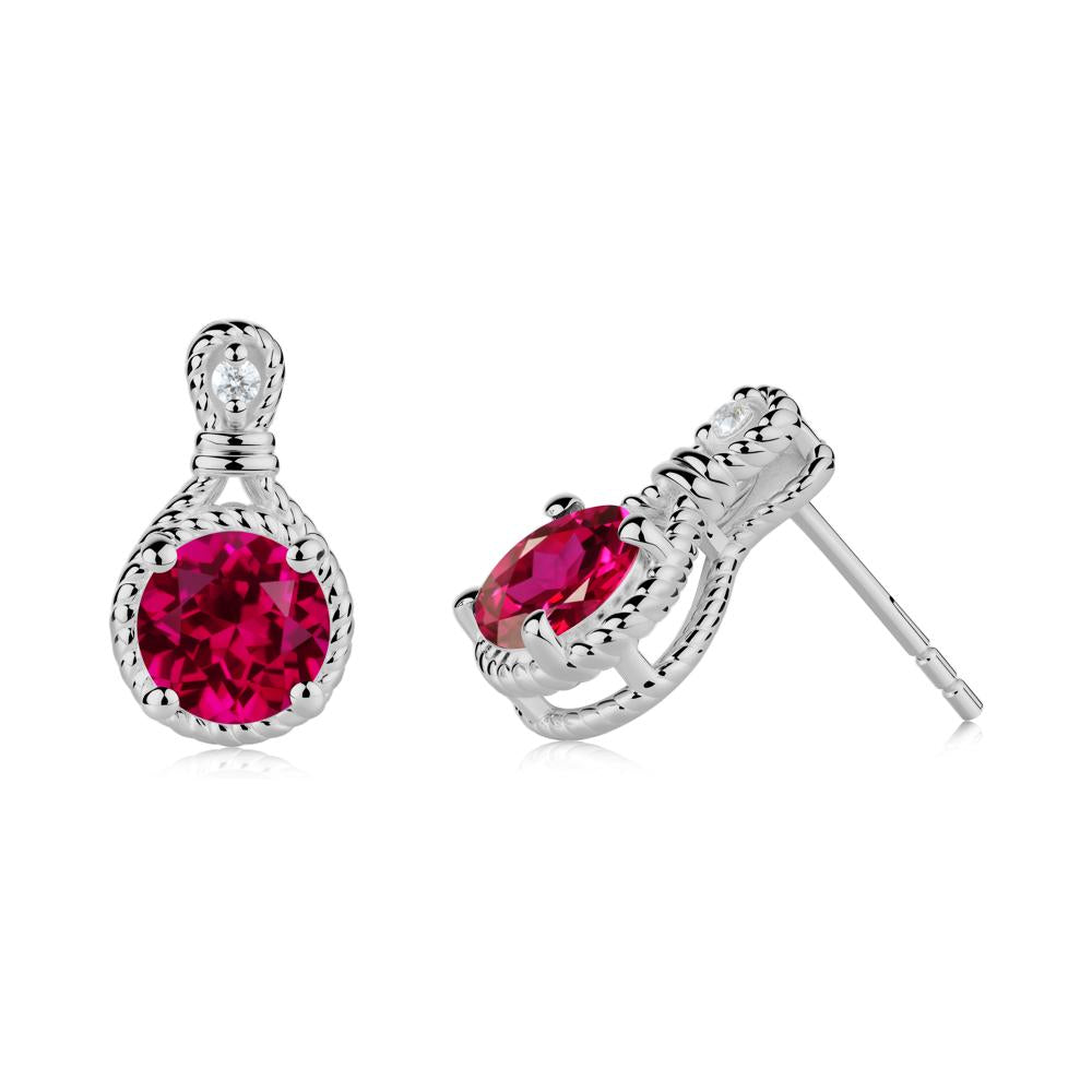 Twisted Rope Halo Ruby Stud Earrings - LUO Jewelry #metal_platinum