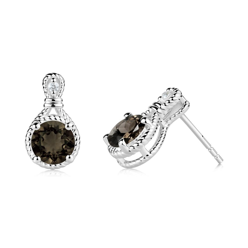 Rope Twist Halo Smoky Quartz Stud Earrings - LUO Jewelry #metal_14k white gold