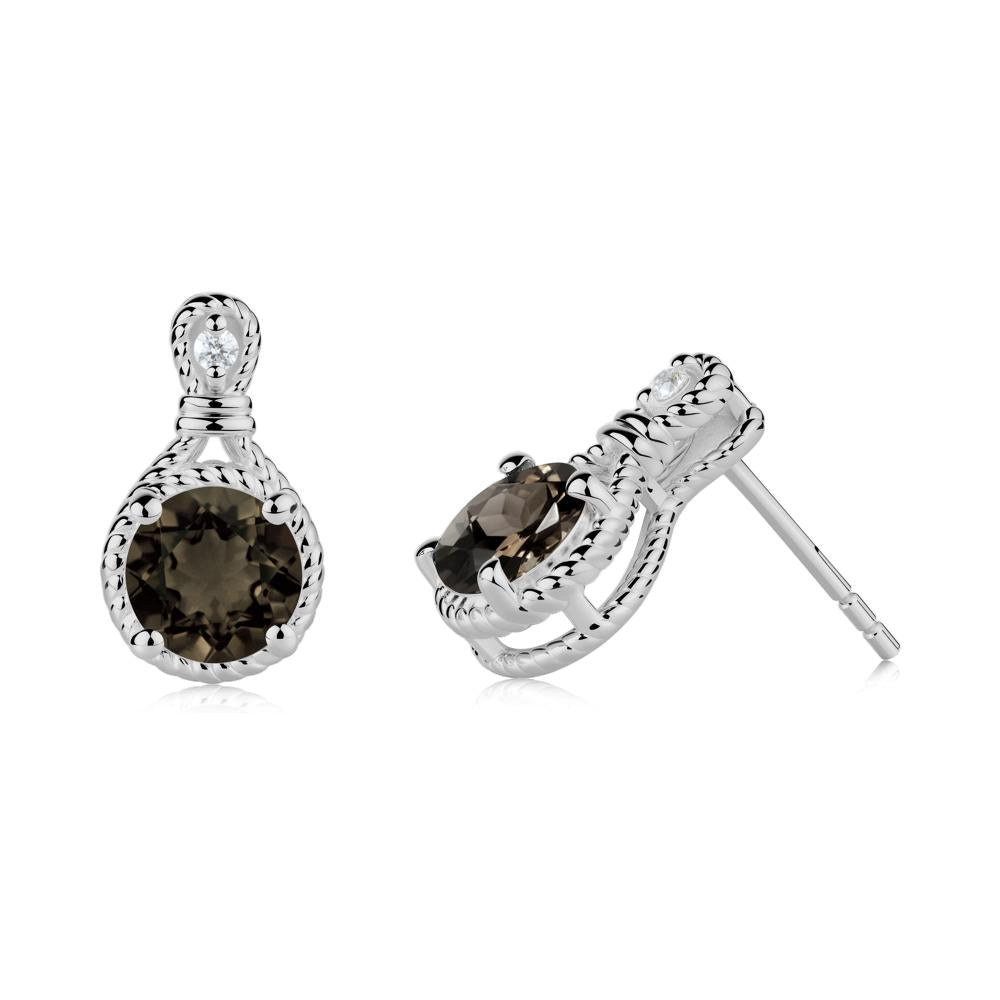 Rope Twist Halo Smoky Quartz Stud Earrings - LUO Jewelry #metal_platinum
