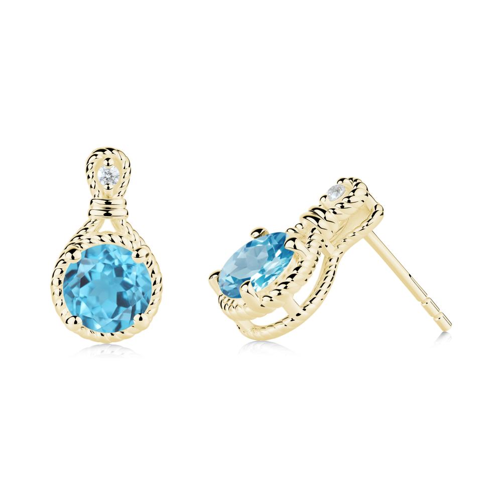 Twisted Rope Halo Swiss Blue Topaz Stud Earrings - LUO Jewelry #metal_18k yellow gold