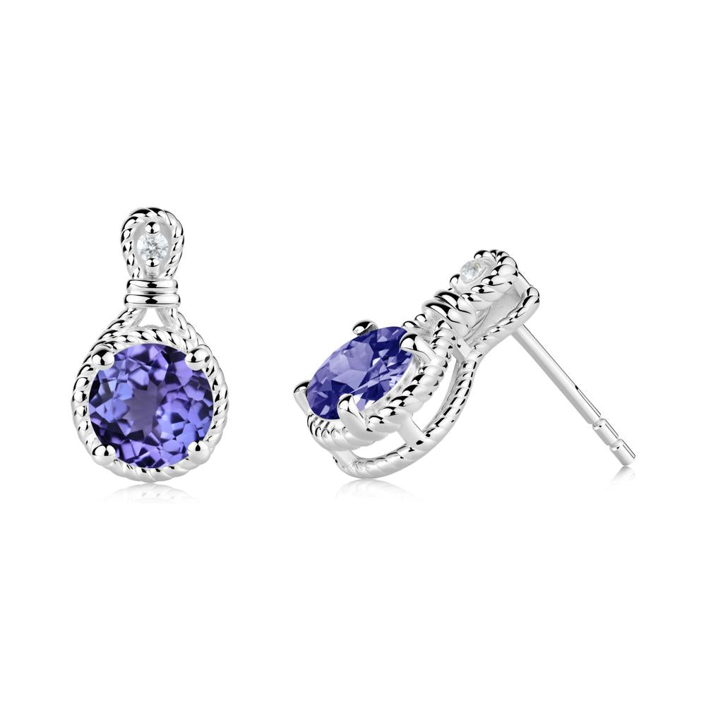 Twisted Rope Halo Tanzanite Stud Earrings - LUO Jewelry #metal_sterling silver