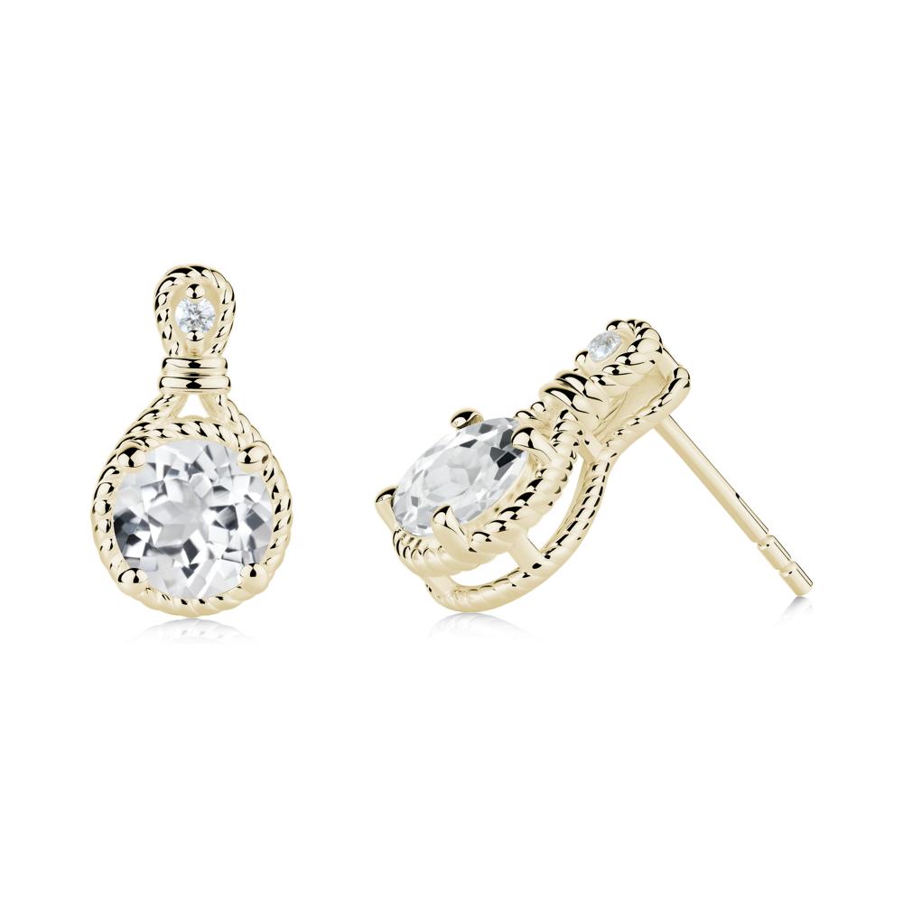 Rope Twist Halo White Topaz Stud Earrings - LUO Jewelry #metal_14k yellow gold