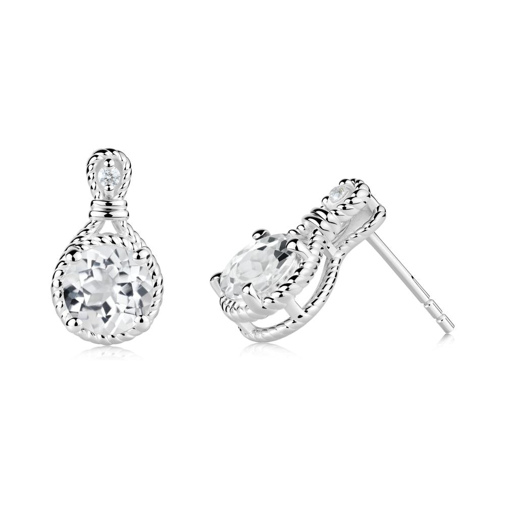 Rope Twist Halo White Topaz Stud Earrings - LUO Jewelry #metal_18k white gold