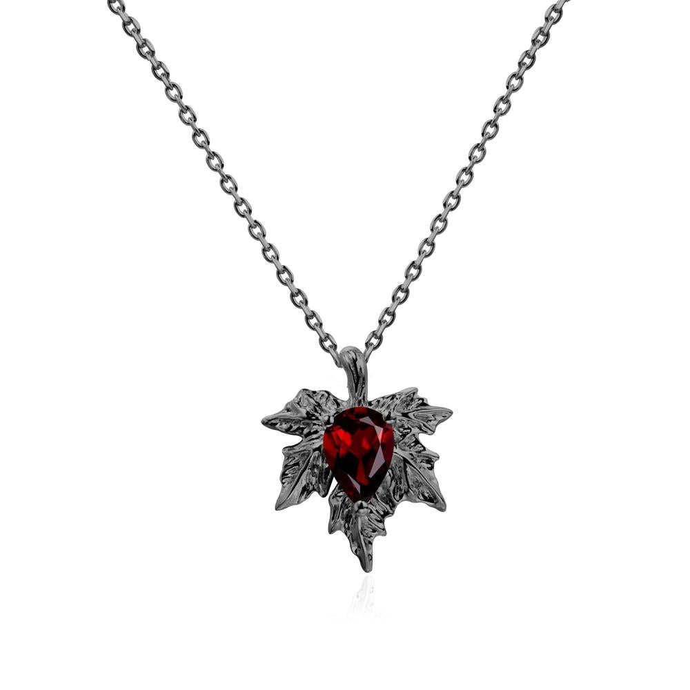 Maple Leaf Garnet Necklace - LUO Jewelry #metal_black finish sterling silver