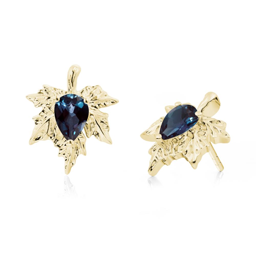 Maple Leaf Alexandrite Stud Earrings - LUO Jewelry #metal_18k yellow gold