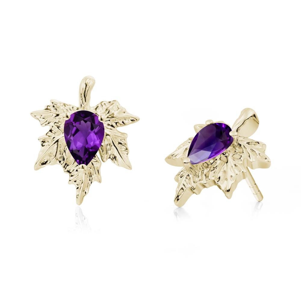Maple Leaf Amethyst Stud Earrings - LUO Jewelry #metal_14k yellow gold