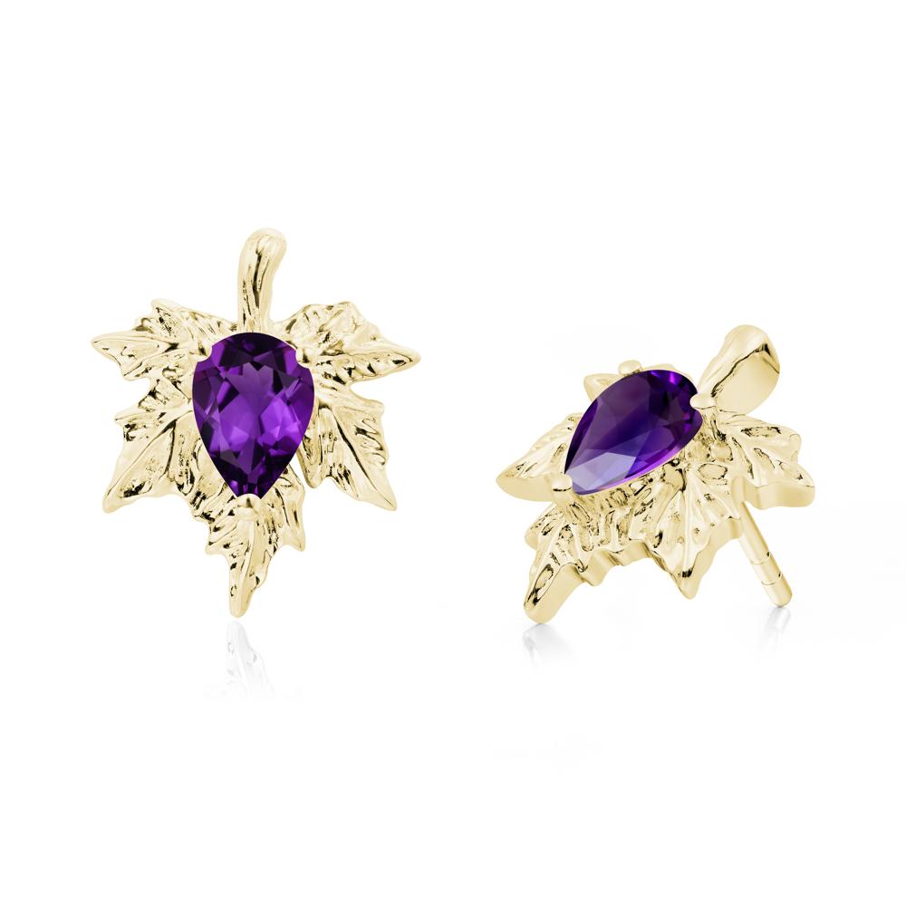 Maple Leaf Amethyst Stud Earrings - LUO Jewelry #metal_18k yellow gold