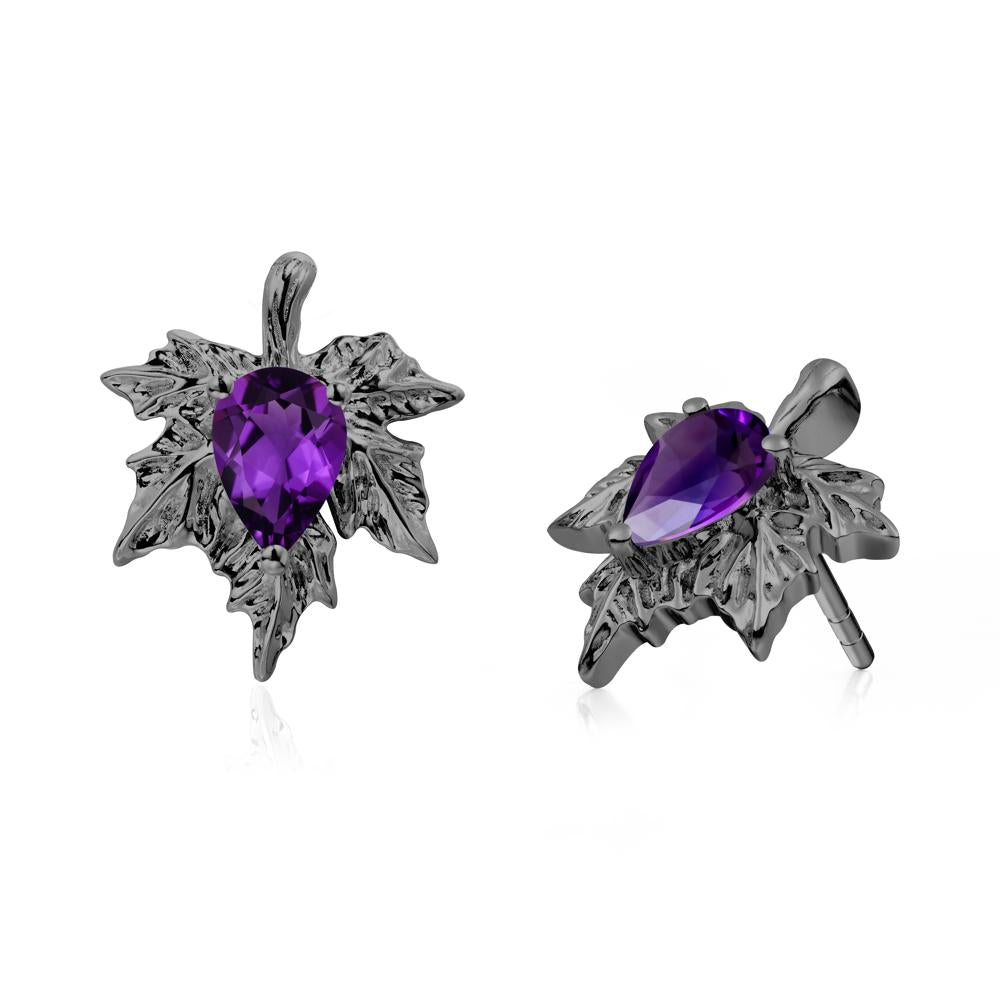 Maple Leaf Amethyst Stud Earrings - LUO Jewelry #metal_black finish sterling silver