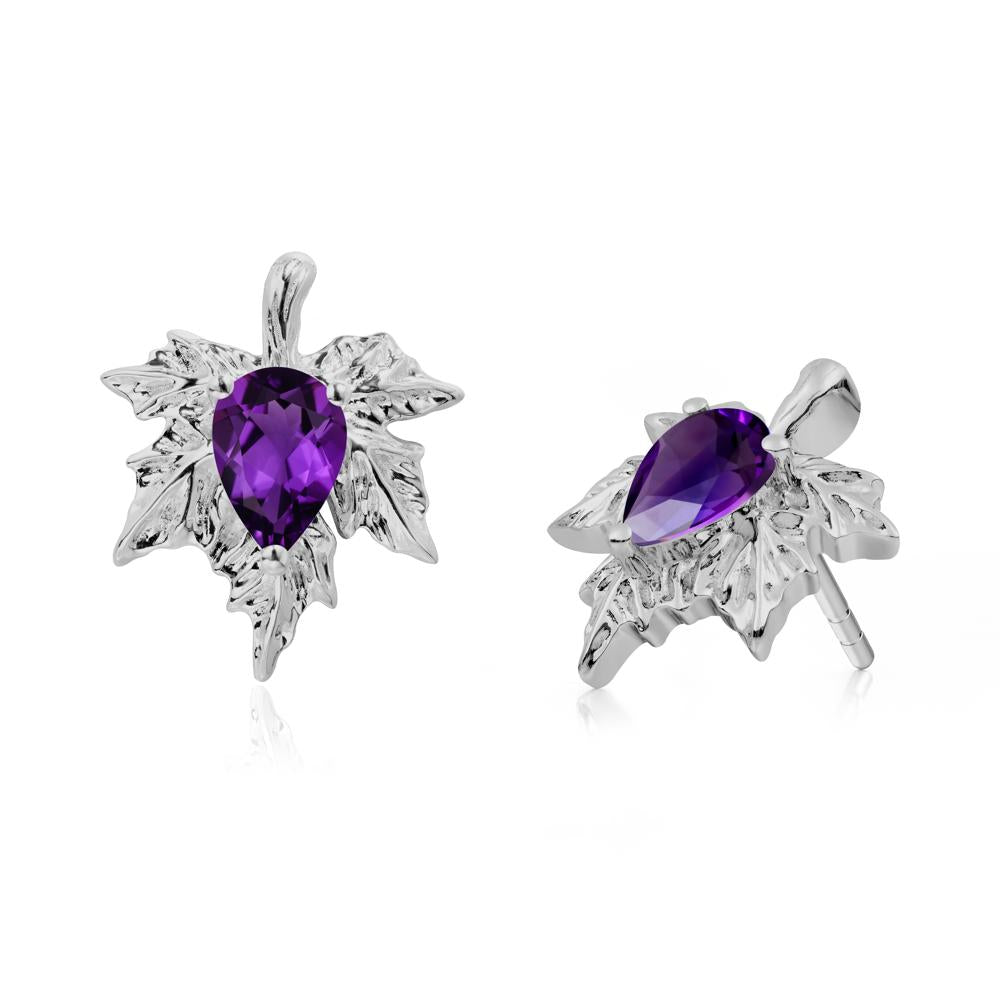 Maple Leaf Amethyst Stud Earrings - LUO Jewelry #metal_platinum