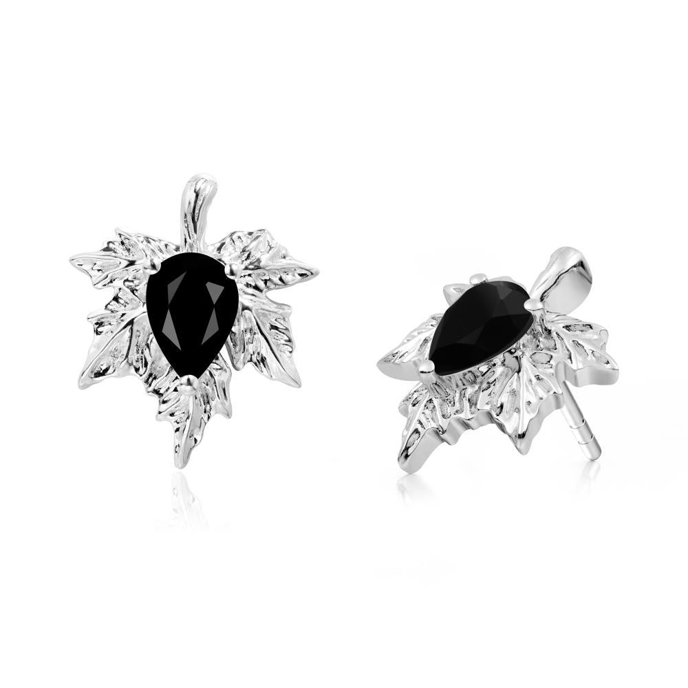 Black Spinel Maple Stud Earrings - LUO Jewelry #metal_18k white gold