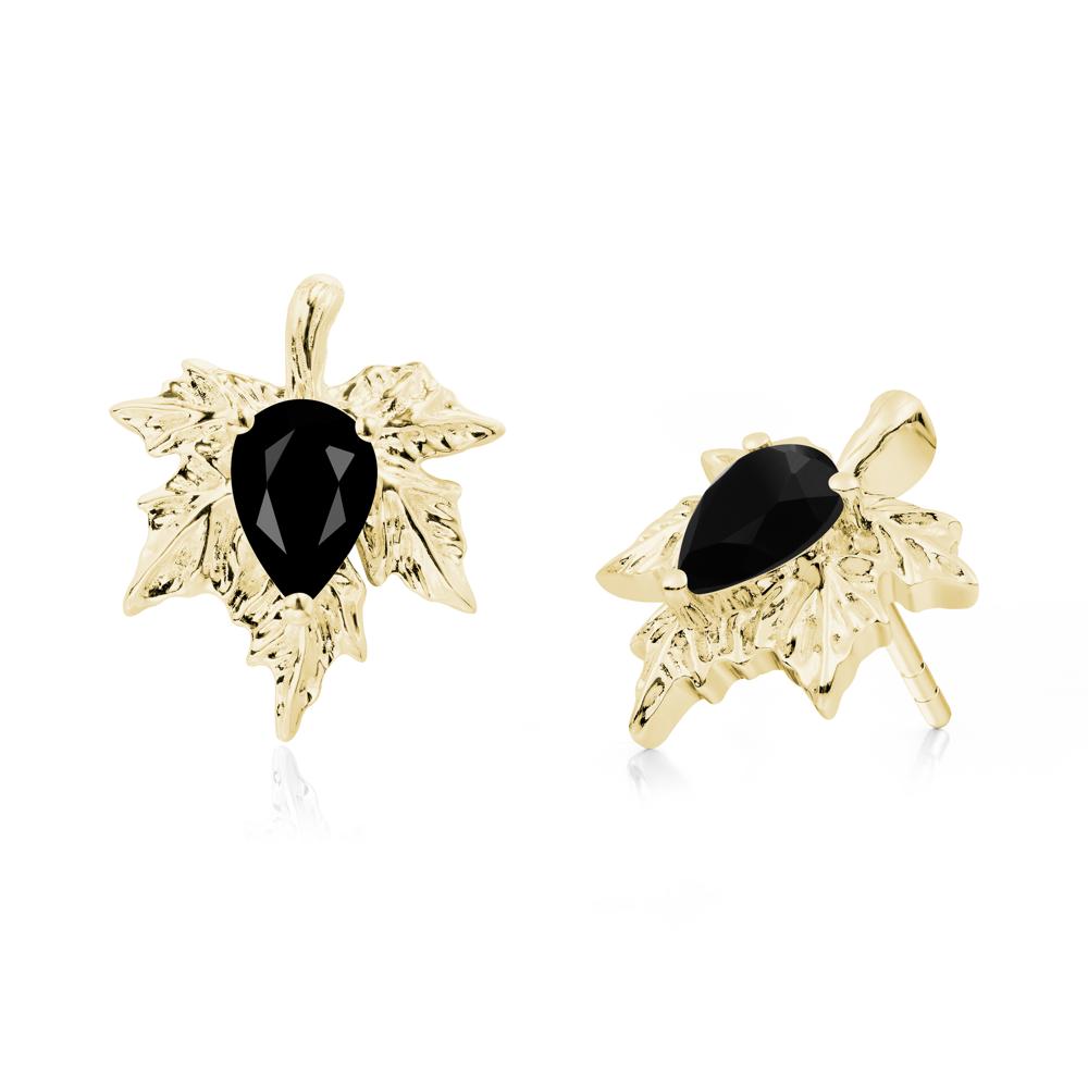 Black Spinel Maple Stud Earrings - LUO Jewelry #metal_18k yellow gold