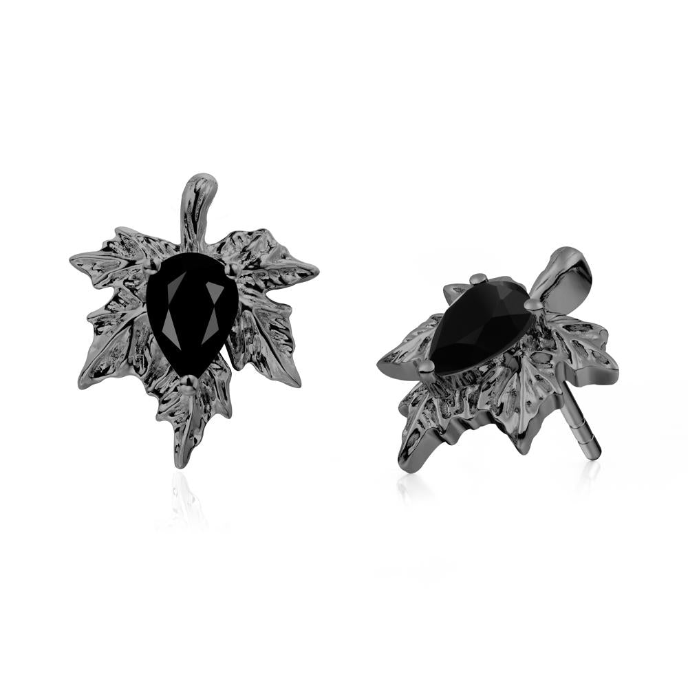 Black Spinel Maple Stud Earrings - LUO Jewelry #metal_black finish sterling silver