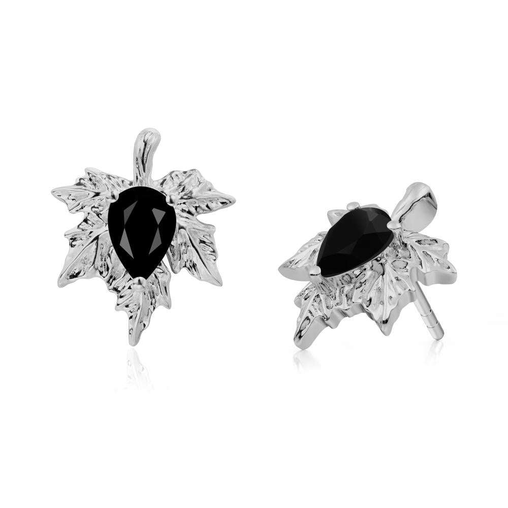 Black Spinel Maple Stud Earrings - LUO Jewelry #metal_platinum