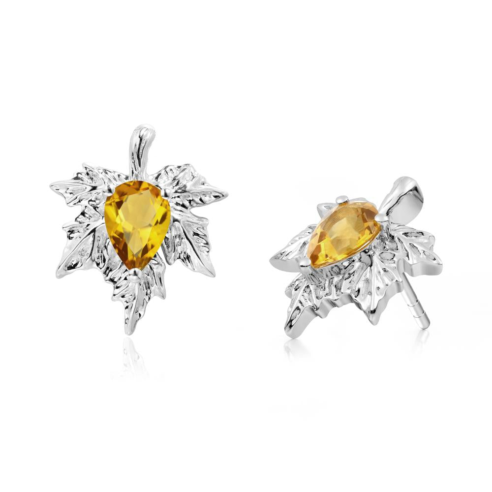 Maple Leaf Citrine Stud Earrings - LUO Jewelry #metal_14k white gold